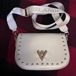 Valentino Orlandi Studded Crossbody‎ Bag White Gold V Logo Strap